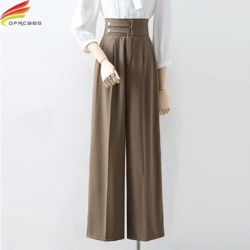 New 2021 Autumn Wide Leg Pants Women Khaki White Or Black Korean Fashion High Waist Loose Ladies Trousers Casual Pantalones