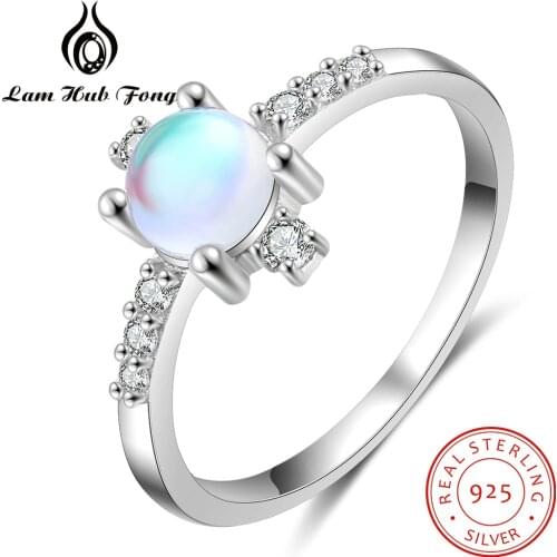 Charm Moonstone Rings 925 Sterling Silver Clear CZ Engagement Wedding Rings for Women Real Silver 925 Jewelry (Lam Hub Fong)