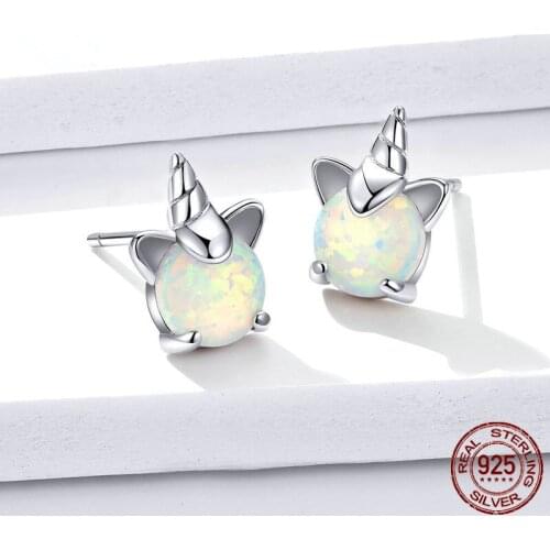 100% 925 Sterling Silver Unicorn Opal Stud Earrings For Women Wedding Small Earrings Fashion Anniversary Jewelry Stud Earrings