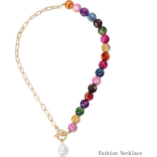 Irregular Women Necklace Metal Colorful beads Vintage Simple Clavicle Chain Neck Chain Statement Jewelry Accessories For Women