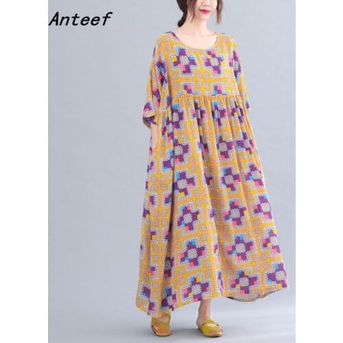 Short sleeve plus size cotton vintage floral dresses for women casual loose long summer dress elegant clothes 2021 sundress