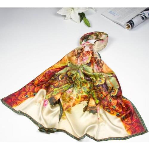 100% Silk Scarf Women Scarf Peacock Silk Shawl 2019 Designer Scarf Female Silk Pashmina Long Thick Silk Wrap Luxury Lady Gift