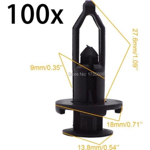 100Pcs 9mm Hole Plastic Black Rivets Fastener Push Type Clips for Toyota For Nissan Car Auto Fender