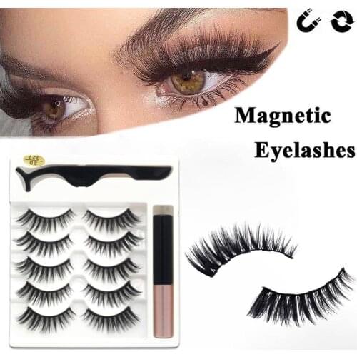 5 Pair Magnetic False Eyelashes Lashes With Liquid Tweezers Long-lasting Eyeliner Eyelashes Kit Eyelash Set Extension Magne D6E7