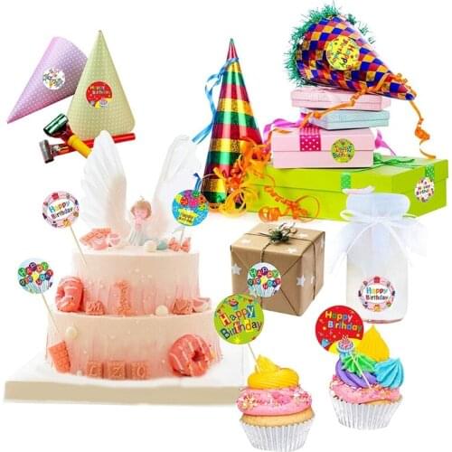 500pcs Happy Birthday Stickers Colorful Balloon Cake Round Seal Labels for Party Gift Packaging Scrapbooking Cards