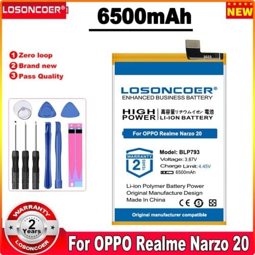 LOSONCOER 6500mAh BLP793 C11 C12 C15 Mobile Phone Battery For OPPO Realme Narzo 20