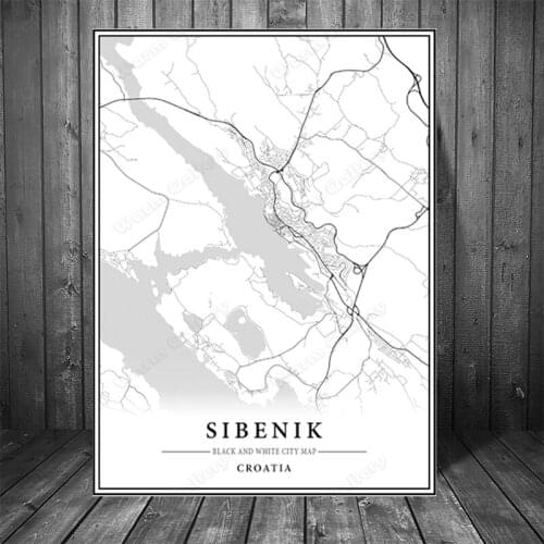Black and White City Map The Sibenik City Map Poster HD Print Wall Art Canvas Nordic Landscape Painting for Home Decor