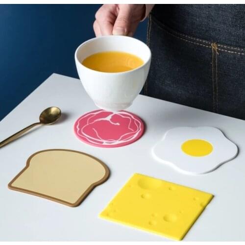 Breakfast Silicone Coasters 2pcs Lovely Pattern Oil Proof Heat Insulation Pad Table Anti Hot Bowl Mat
