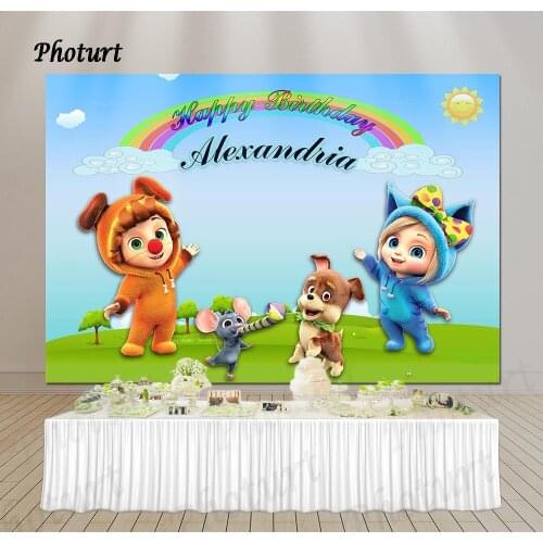 PHOTURT Dave and Ava Backdrop Kids 1st Birthday Party Photography Banner Dog Mouse Dolly Toy Photo Background Decorate Props