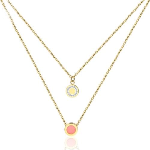RIR Delicate Gold Layered Multilayer Necklace Pink Bijoux Double Stacked Necklaces Minimalist Women Choke Neck Lace