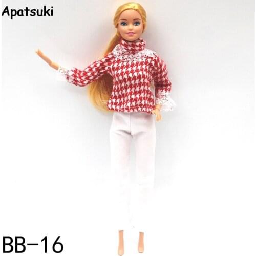 Red Houndstooth Shirt Top & White Pants For Barbie Doll Outfits Fashion Doll Clothes Set 1/6 Dolls Accessories Kid Toys