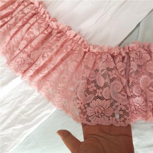 3meters/lot 13cm wide deep pink pleated lace clothing skirt dress curtain bedding material X528