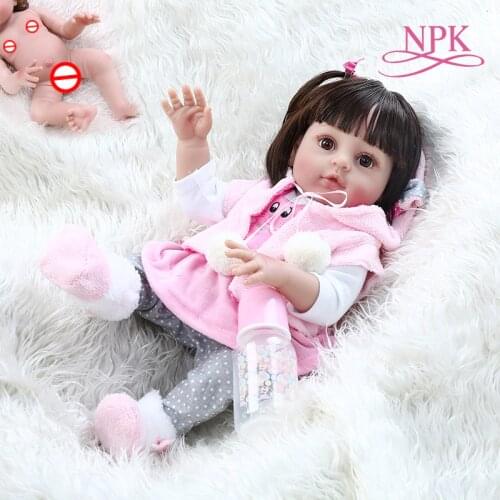 48CM popular very soft flexible full body silicone bebe doll reborn baby girl in pink rabbit dress sweet face cuddly baby
