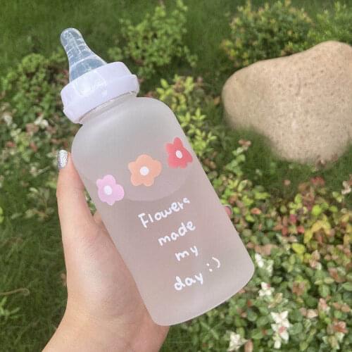 Small Daisy Transparent Plastic Water Bottles Bpa Free Creative Frosted Water Bottle with Portable Rope Travel Sport Tea Cup