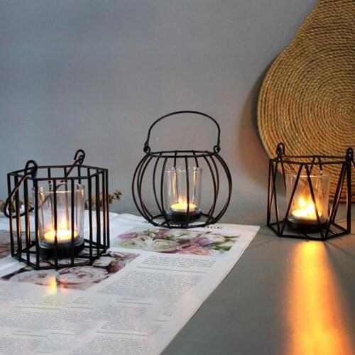 Metal Hollow Creative Candle Holder Candle Tea Light Holder Stand Round Hexagonal Lantern Candle Holder Candlestick Ornament