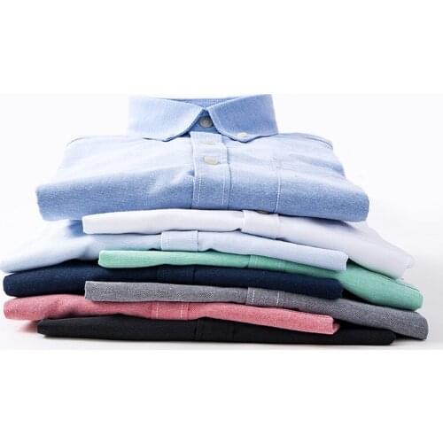 Casual Pure Cotton Oxford Shirt For Men Male Long Sleeve Fashion British Solid Mens Shirt Brand Clothing Blouse AF881