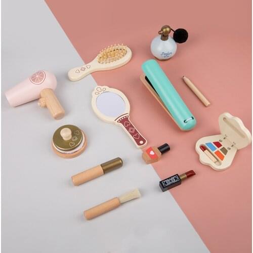 13x Salon Makeup Kit for Girl Toddler Funny Simulation Pretend Nail Polish Brush Lipstick Wood Cosmetic Accessories Set Toys