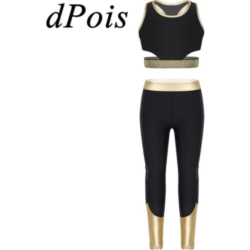 Teens Kids Girls Sleeveless Racer Back Stretchy Tanks Crop Tops Crop Top with Leggings Pants Ballet Performance Dance Costume