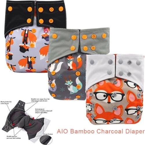 Ohbabyka All-In-One AIO Cloth Diaper for Baby Night Bamboo Charcoal Eco-friendly Baby Cloth Diaper SHIP OUT WITHIN 24 Hours