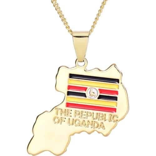 Uganda Map Pendant Necklace Geometric Necklaces Pendants Gold-Plated Choker for Women Men