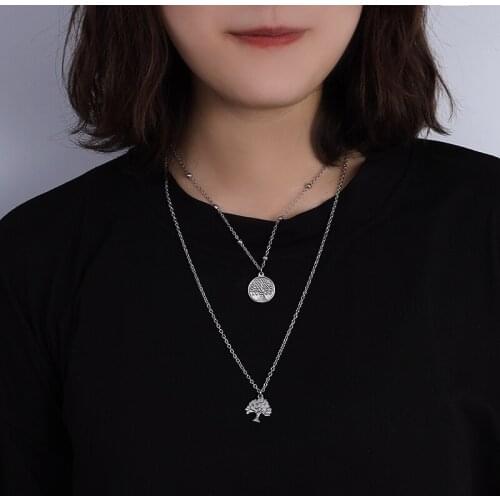 Hot Sale Family Tree of Life Round Small Pendant Boho Necklace Silver Color For Women Jewelry Gifts Dropshipping