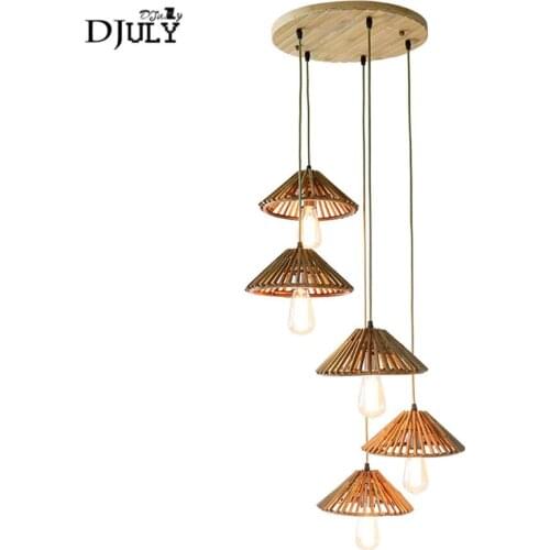 Southeast Asia retro Bamboo pendant lights for dining room bar loft decor country hanging lamp fixtures vintage stairs luminaire
