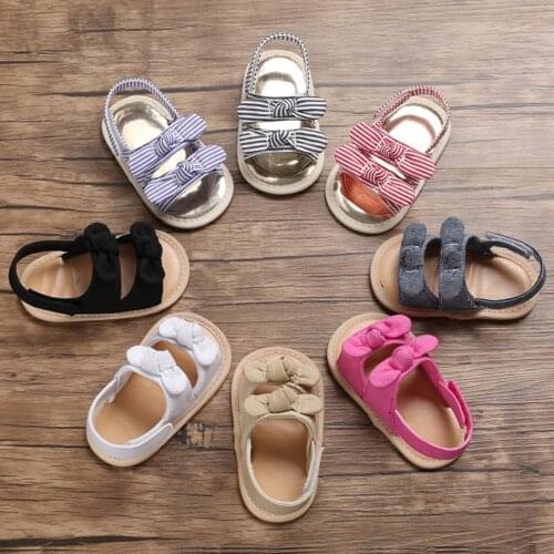 New Baby Girls Sandals Stripe Solid Color Summer Non-Slip Soft Sole Flat Princess Shoes Shoes Toddler First Walkers Infant Shoes