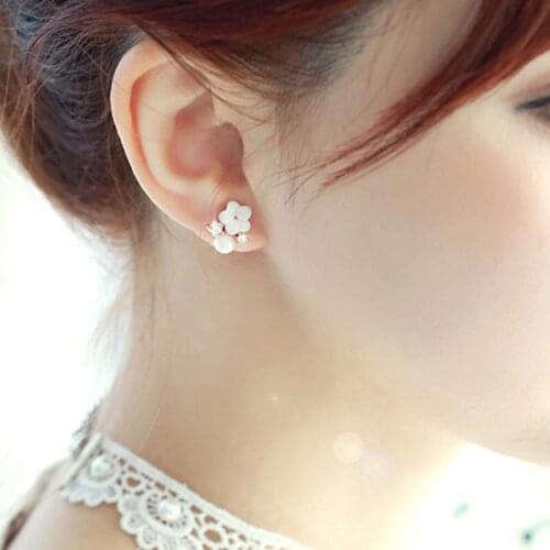 UFOORO earrings 925 silver Sweet white pearl and zircon stud earrings style fashion women Wedding Engagement Gift earrings