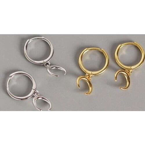 925 Sterling Silver Piercing Moon Hoop Earring For Women Party Wedding Jewelry eh400