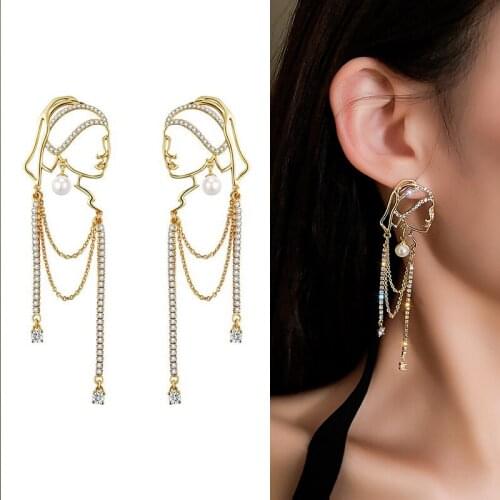 Retro Girl With A Pearl Earring Dangle Earrings For Women Girls Creative Classic Vintage Potrait Earring Wedding Fashion Jewelry