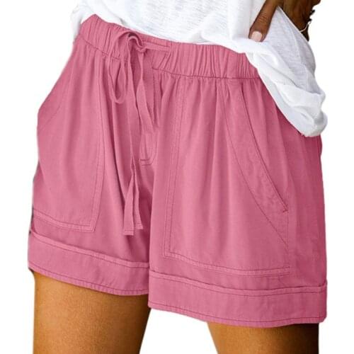 Women Summer Wide Leg Shorts Drawstring Waist Solid Color Loose Pockets