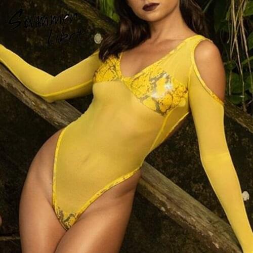 Backless swimsuit one piece 2020 Long sleeve bodysuits monokini High cut bathing suit Snake print swimwear women Summer bathers