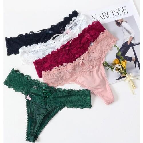 Low-waist Panties Women Sexy Lace White Underwear Thong Female G String Breathable Lingerie Temptation Embroidery Intimates