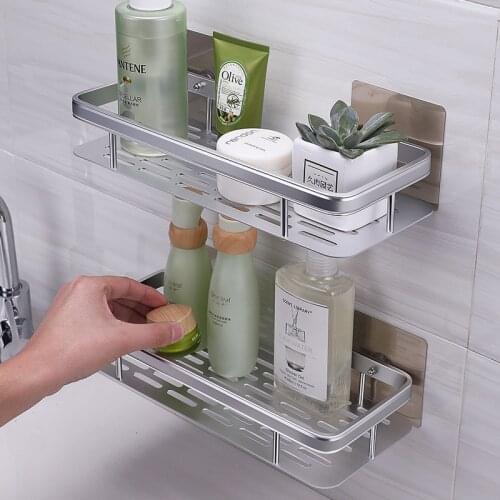 Space Aluminum Bathroom Shower Rack Corner Shelf Perforated-Free Toilet Storage Shelves Durbale Wall Storage Basket