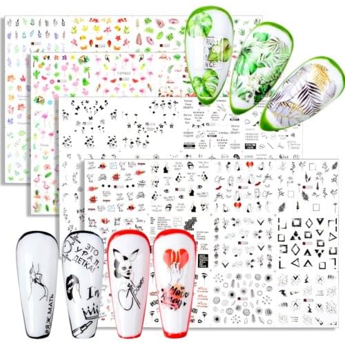 12 Types Stickers on Nails Flower Design Water Transfer Slider Manicure Summer Nail Art Decoration Foils Decals