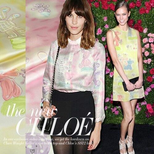 140cm wide 16.5mm print yellow silk crepe satin plain clothes bedding dress fabric 685