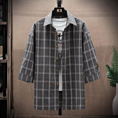 2021 New Fabric Cotton Excellent Comfortable Loose Button Collar Business Men Casual Shirts Plaid Shirt Men Size 4XL Men Clothes