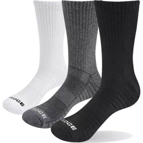 3 Pairs Socks Mens Black White Socks Cotton Cushion Fashion Breathable Work Casual Crew Socks