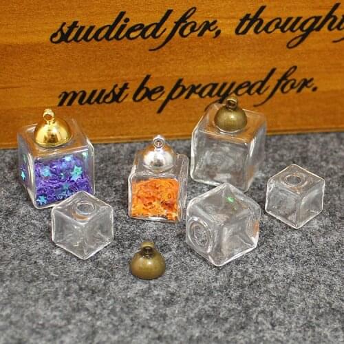 4PCS Cube Glass Bubble with cap set jewelry findings hollow cube glass bottle cover glass globe