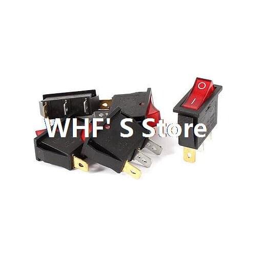 5 Pcs AC 16A/250V 20A/125V 3 Pin SPDT Red Indicator Rocker Switch KCD3