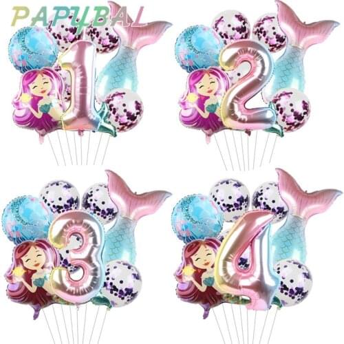 8pcs/lot Mermaid Party Balloons 32inch Number Foil Balloon Kids Birthday Party Decorations Baby Shower Decor Helium Globos
