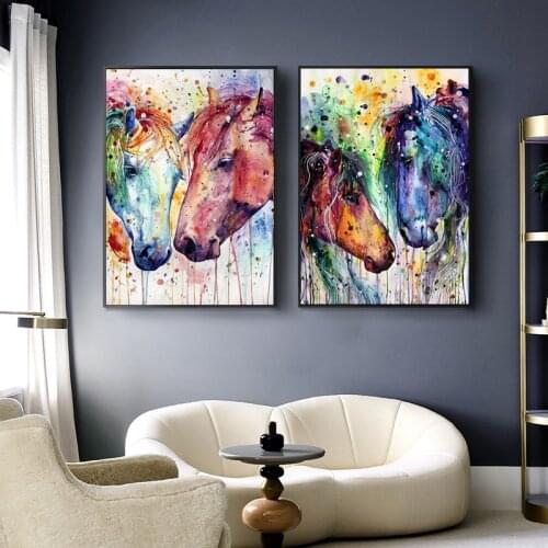 Watercolor Horse Canvas Art Prints Decor Wall Art Canvas Painting Animal Posters for Living Room Bedroom Pictures Home Decora