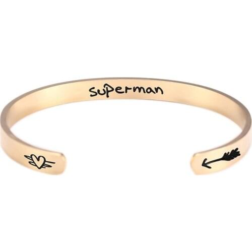 Trendy Stainless Steel Geometrical C Shape Engraved Letter Cuff Bangle Personality Magnetic Unisex Bracelet for Gift