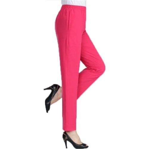 Women Silk Pants Spring Summer High Waist Elastic Solid Harem pants Thin Middle Aged Femme Casual Trousers Ladies large size