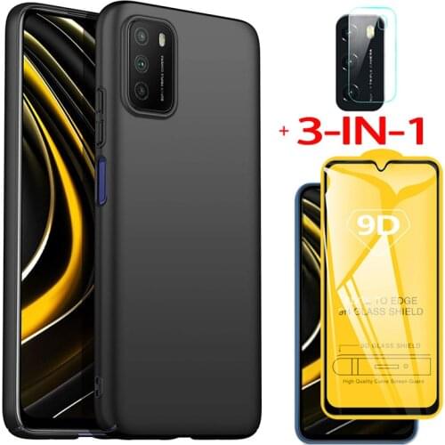 Poco-m3, glass + tpu case for pocophone m3 soft anti-shock phone cases poco m 3 pro 5g xiaomi poco m3 cover poco m 3 case