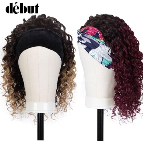 Debut Glueless Wigs For Women Kinky Curly Human Hair Bob Wigs Brown Ombre Headband Wigs T1B/99J Brazilian Deep Wave Cheap Wigs