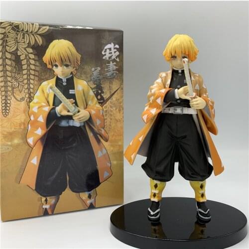 Demon Slayer Kimetsu no Yaiba Agatsuma Zenitsu Holding Sword Standing PVC Action Figure Tanjirou Nezuko Model Toy 17cm