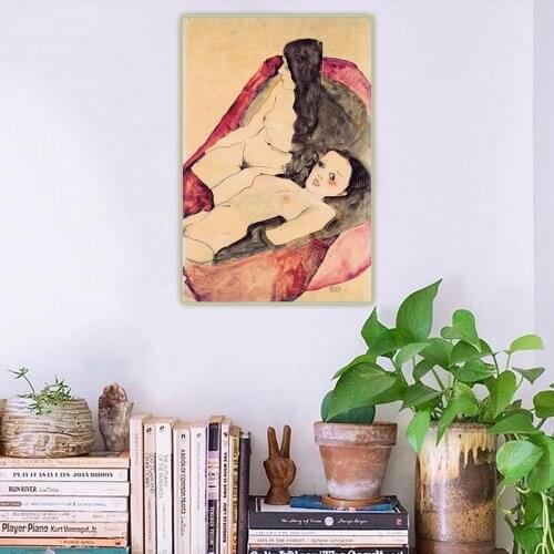 Two girls' nudes 1911 by Egon Schiele Canvas Oil Painting Aesthetics Picture Artwork Backdrop Wall Hanging Decor Home Decoration