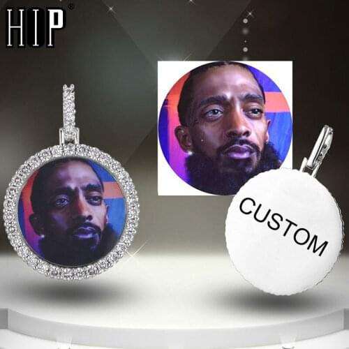 Hip Hop Round Custom Photo Medallions Iced Out Bling Solid Back AAA Cubic Zircon Personalized Necklace & Pendant For Men Jewelry