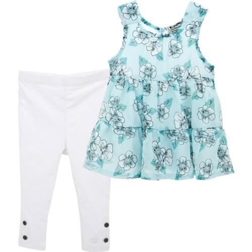 Kavkas Baby Girl Clothes Newborn Set Dress+Pants Princess Design Flower Printed Sleeveless Summer Kids Clothing